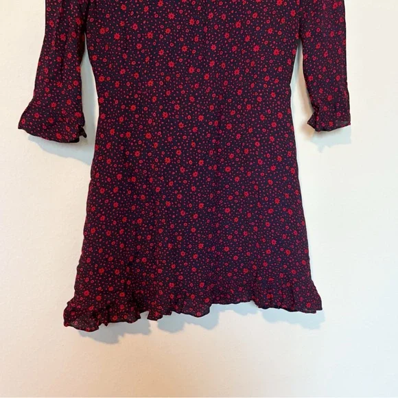 Reformation Stevie Dress Mini Floral Ruffle Collar Blue/Red Sz 12 (Runs Small) - Picture 9 of 12